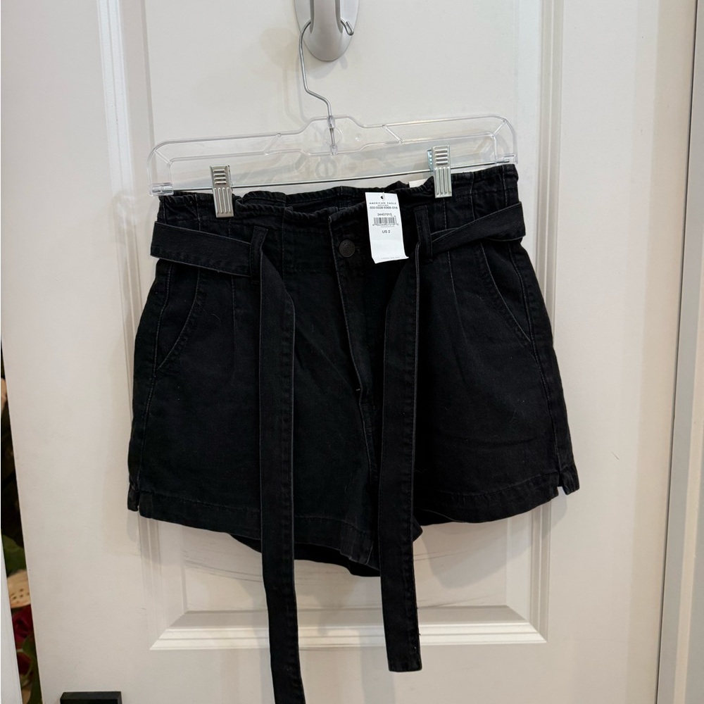 American Eagle black tie-up jean shorts NWT
